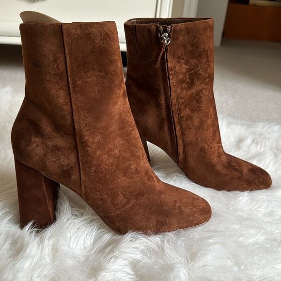 Steve Madden Embry Chestnut Suede Block Heel Square Toe Ankle Boots Brazil 8.5 - Picture 3 of 12